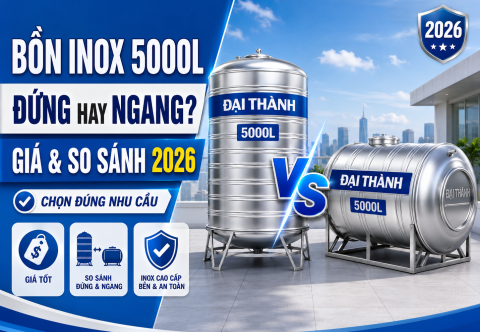 Bồn Inox 5000L Đại Thành: Giá, So Sánh Đứng Và Ngang 2026