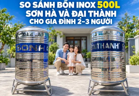 So sánh bồn inox 500L Sơn Hà và Đại Thành cho gia đình 2–3 người