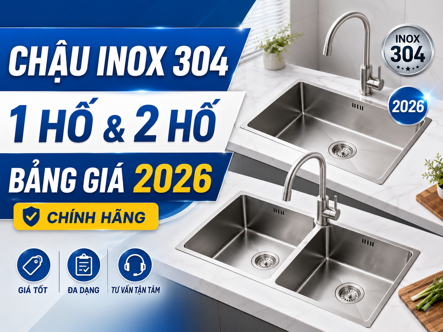 các mẫu chậu inox 304 một hố hai hố