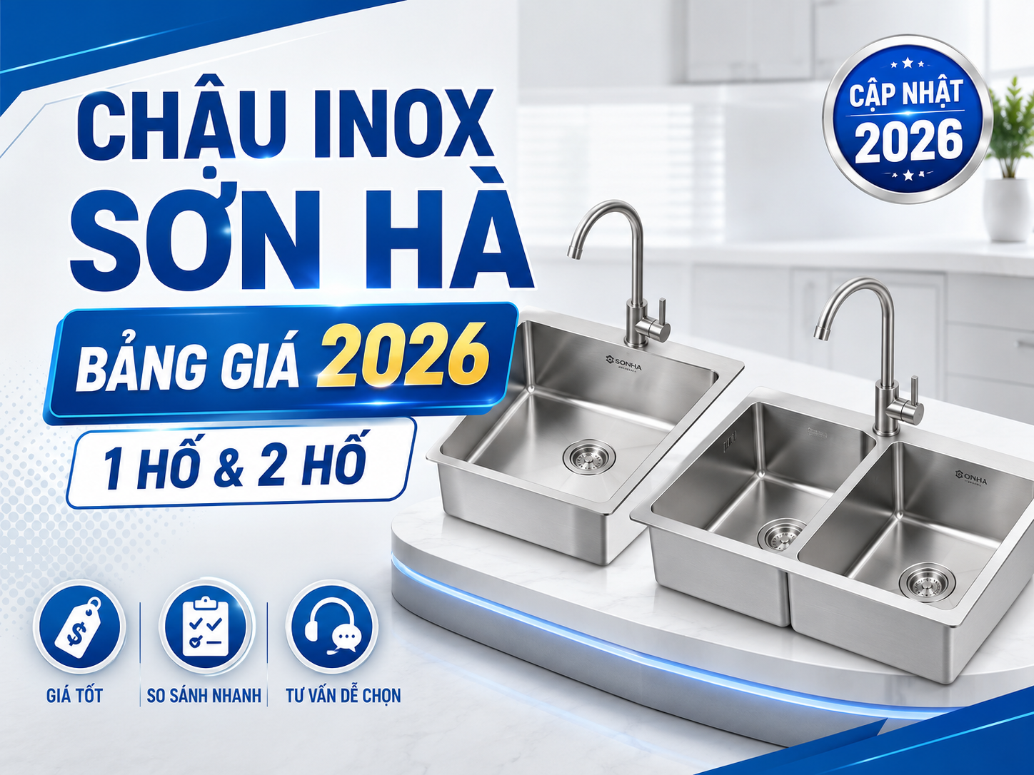 Chậu Inox Sơn Hà một hố và hai hố chính hãng