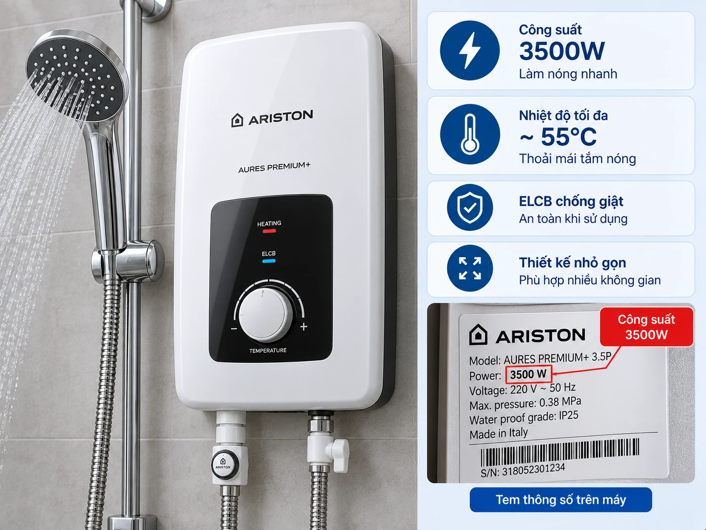Máy nước nóng trực tiếp 3500W máy nước nóng trực tiếp 3500W