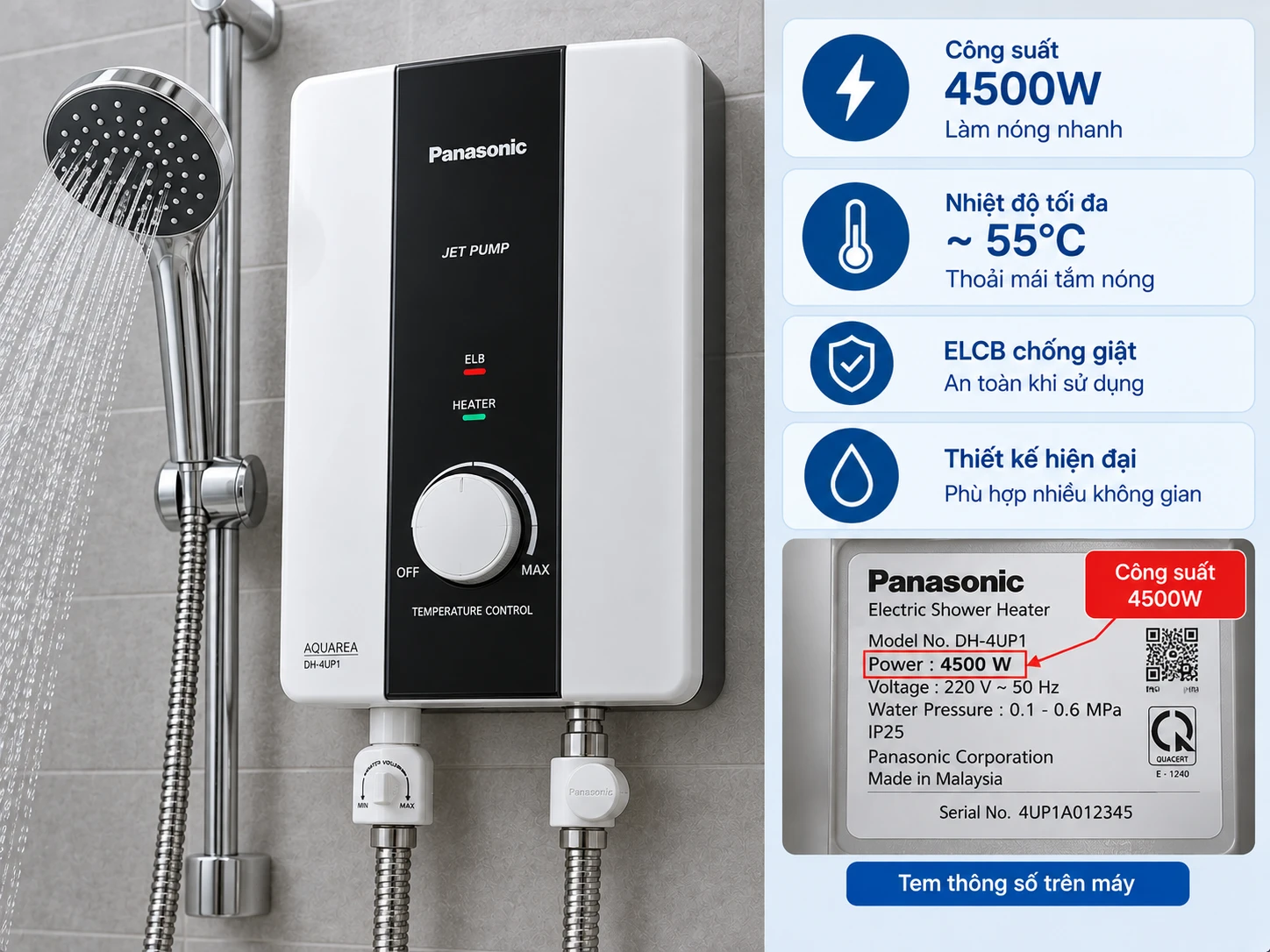 Máy nước nóng trực tiếp 4500W máy nước nóng trực tiếp 4500W