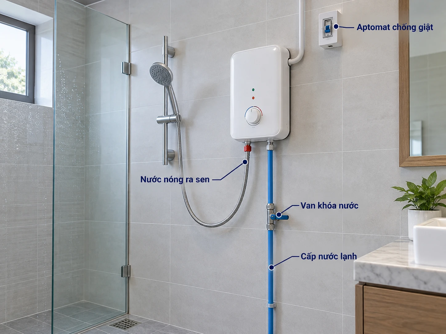 Máy nước nóng trực tiếp máy nước nóng trực tiếp lắp trong phòng tắm