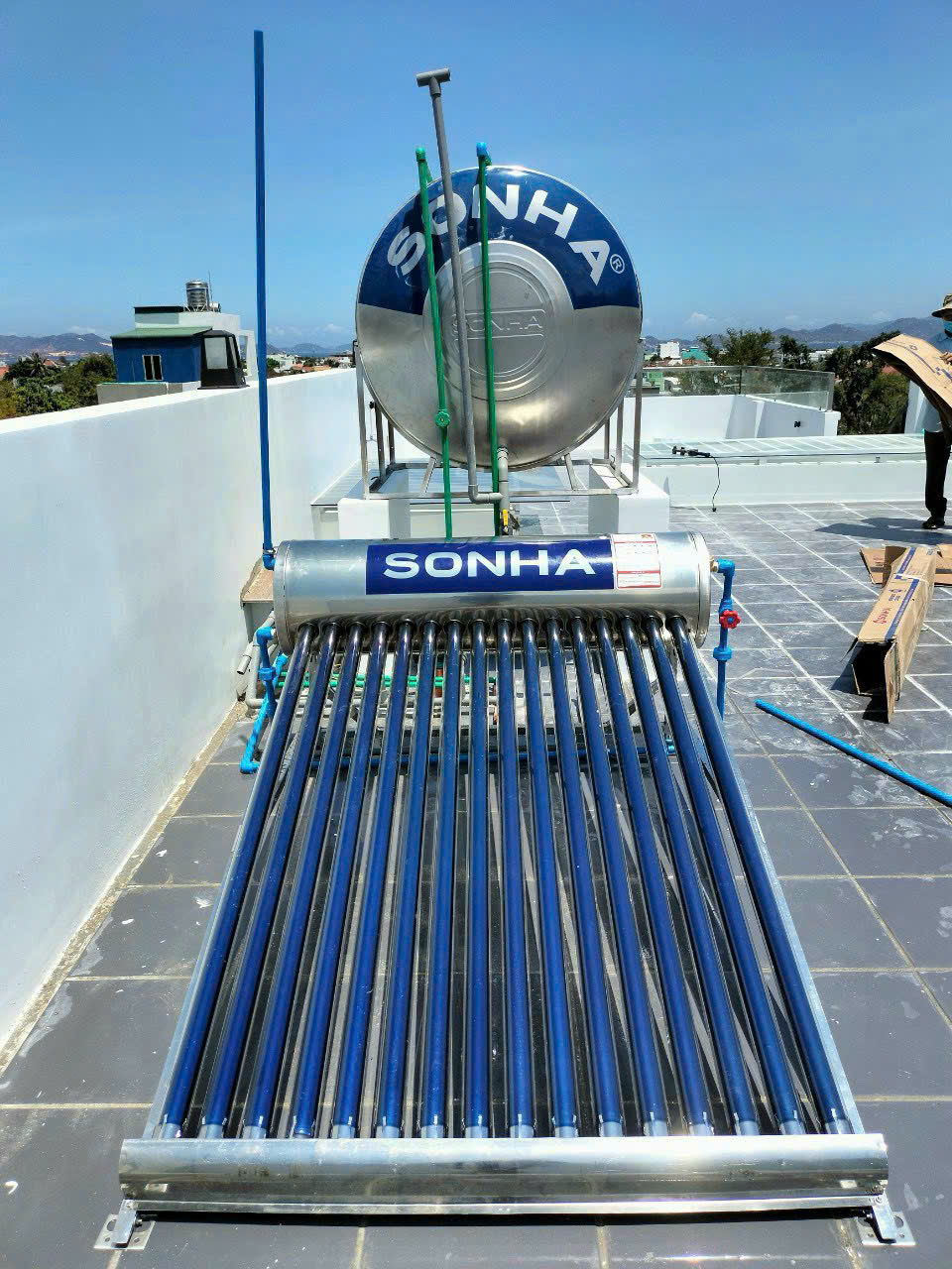 Sơ đồ lắp máy năng lượng mặt trời 120L với bồn nước