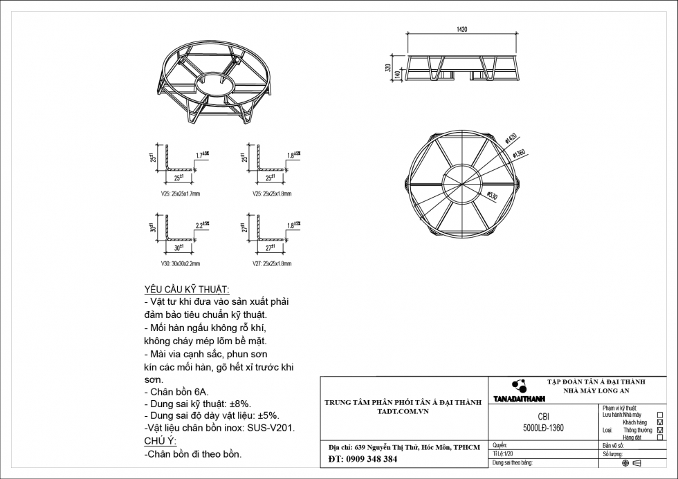 Chân bồn nước inox 5000L đứng