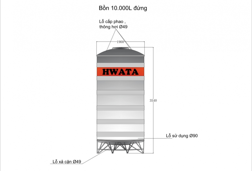 bang ve bon nuoc inox hwata 10000l dung