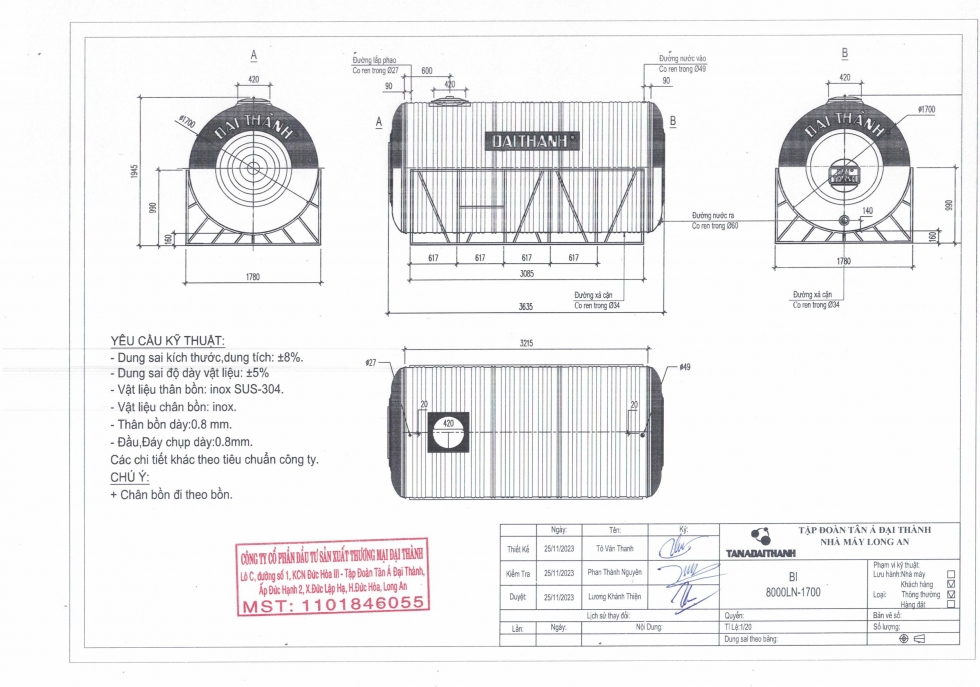 bon nuoc inox dai thanh 8000l ngang