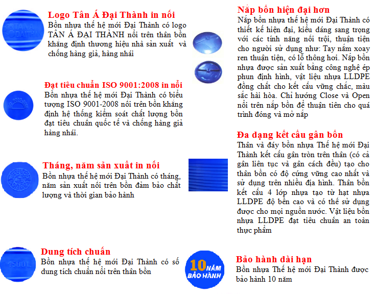 Ưu điểm nổi trội của bồn nước nhựa 500L Đại Thành