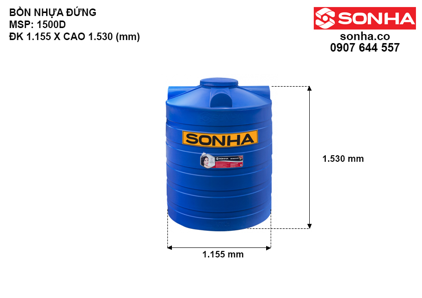 Kích thước bồn nước nhựa 1500L