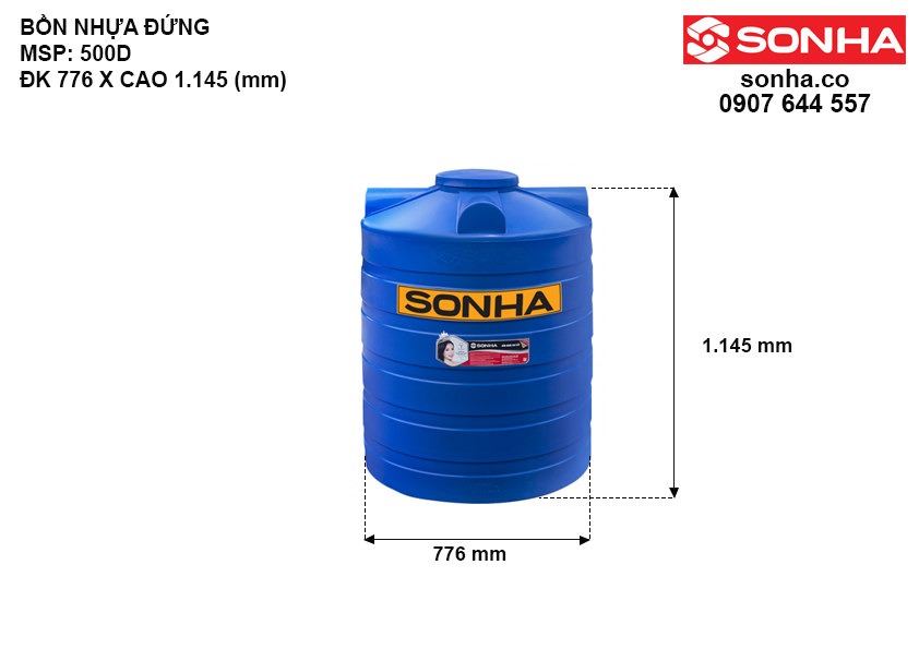 Kích thước bồn nước nhựa 500 lít