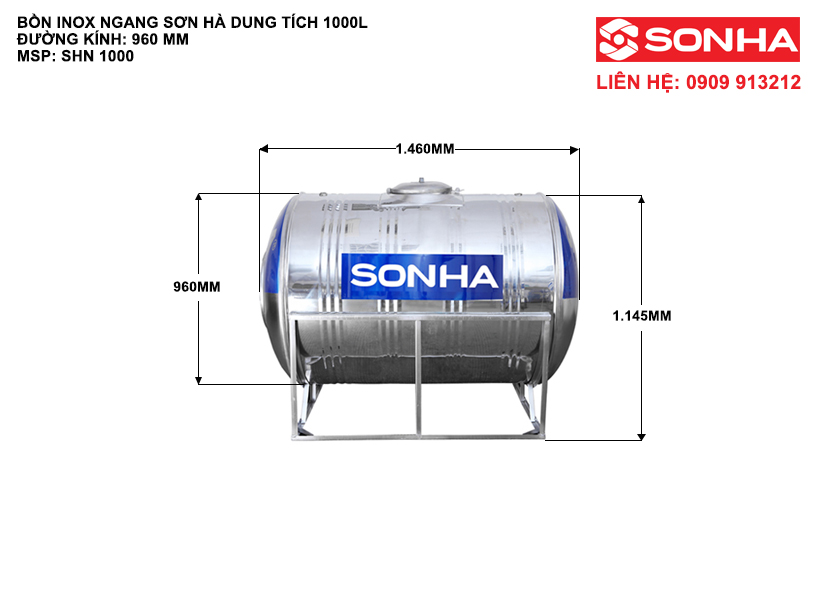 Kích thước bồn nước inox 1000 lít